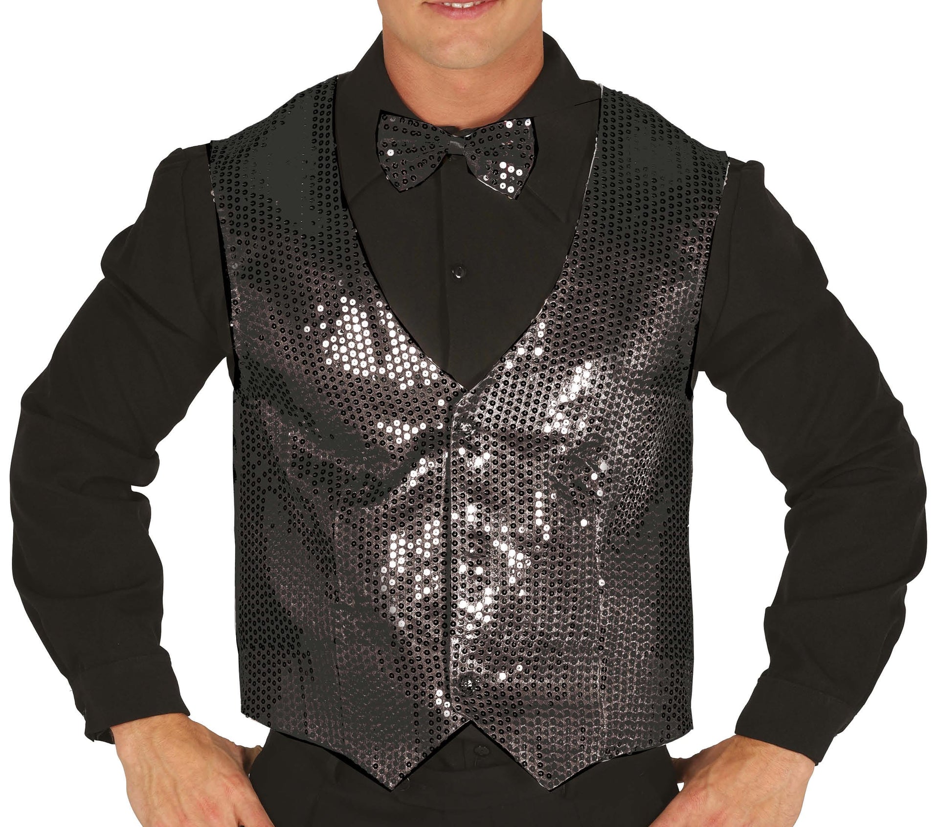 SEQUIN WAISTCOAT BLACK ADULT