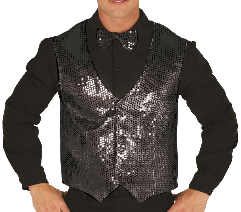 SEQUIN WAISTCOAT BLACK ADULT