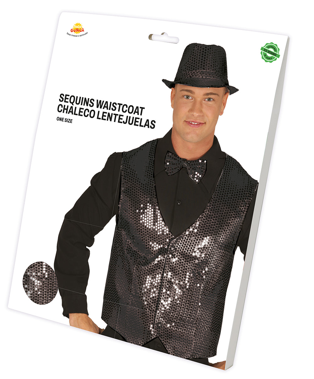 SEQUIN WAISTCOAT BLACK ADULT