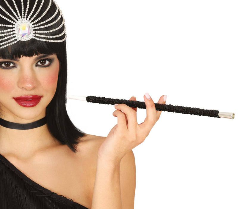 BLACK SEQUINNED CHARLESTON CIGARRETE HOLDER,30 CMS