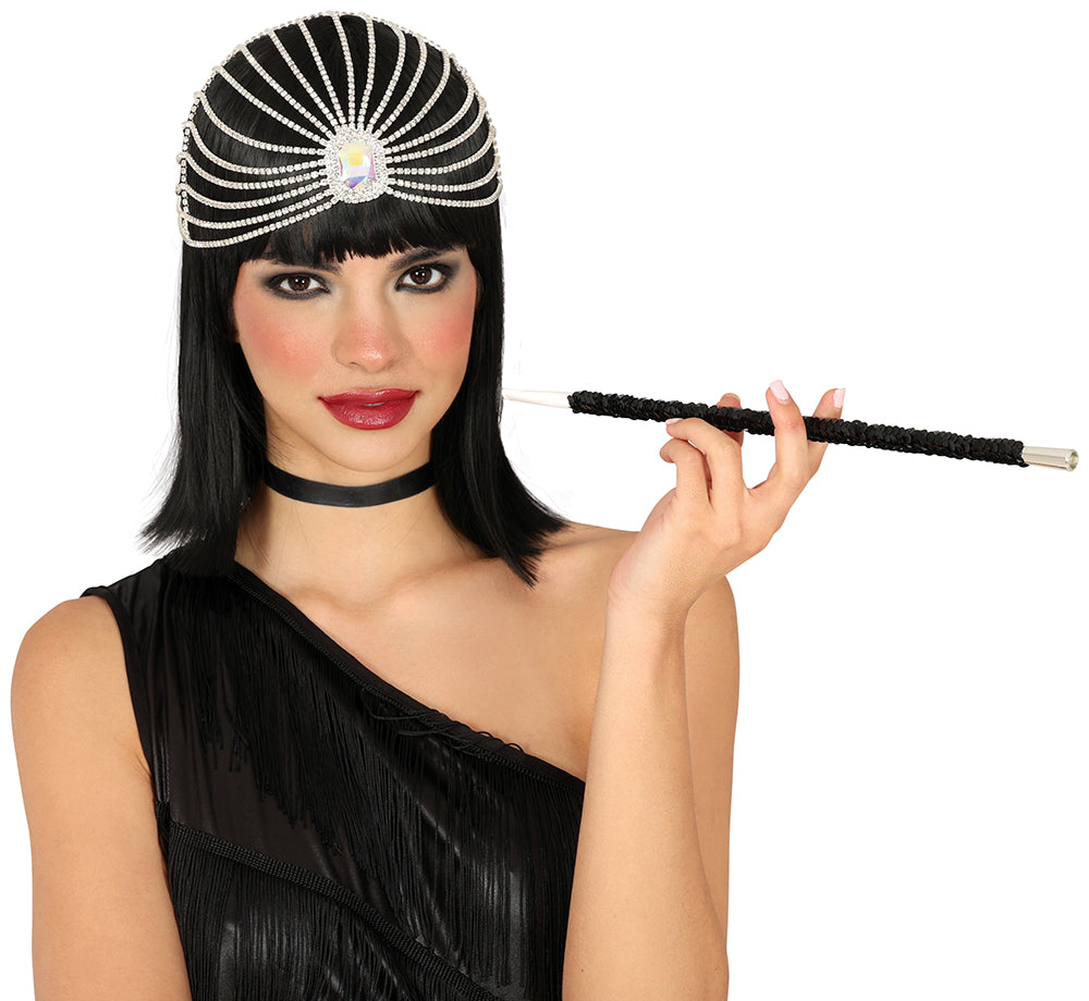 BLACK SEQUINNED CHARLESTON CIGARRETE HOLDER,30 CMS