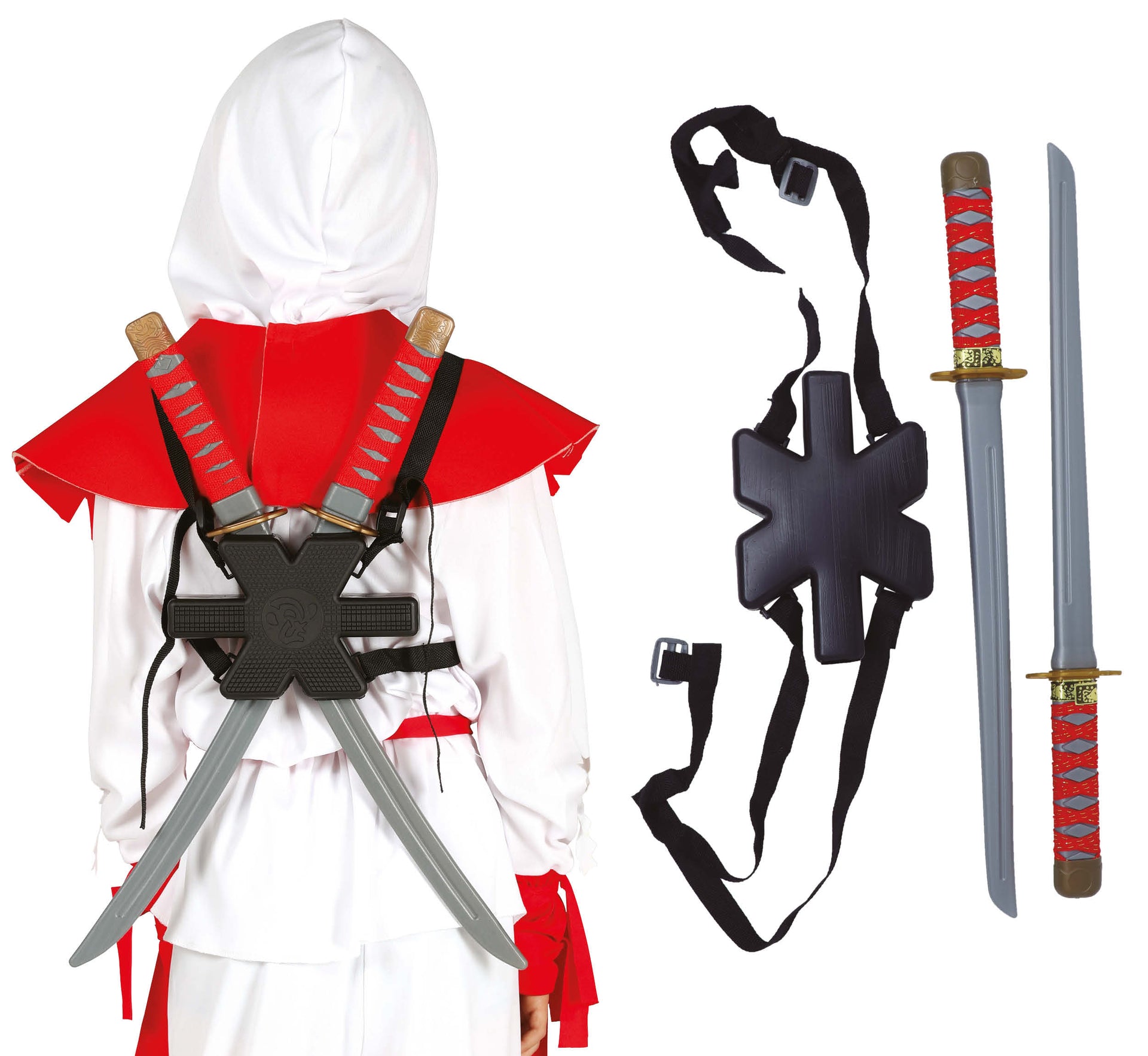 2 SHOULDER SAMURAI SWORDS 55 CM