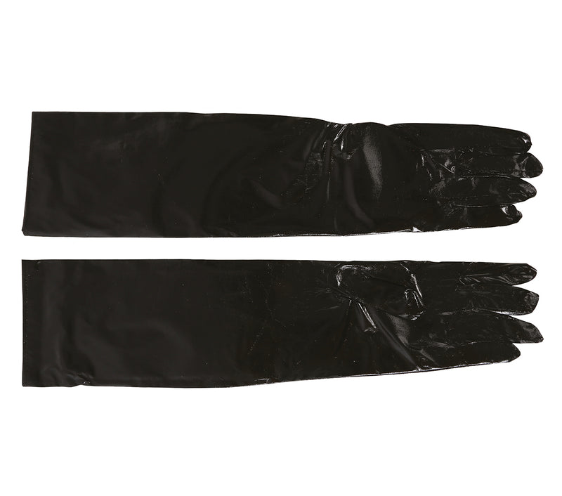 METALLIZED GLOVES, 40 CM, BLACK