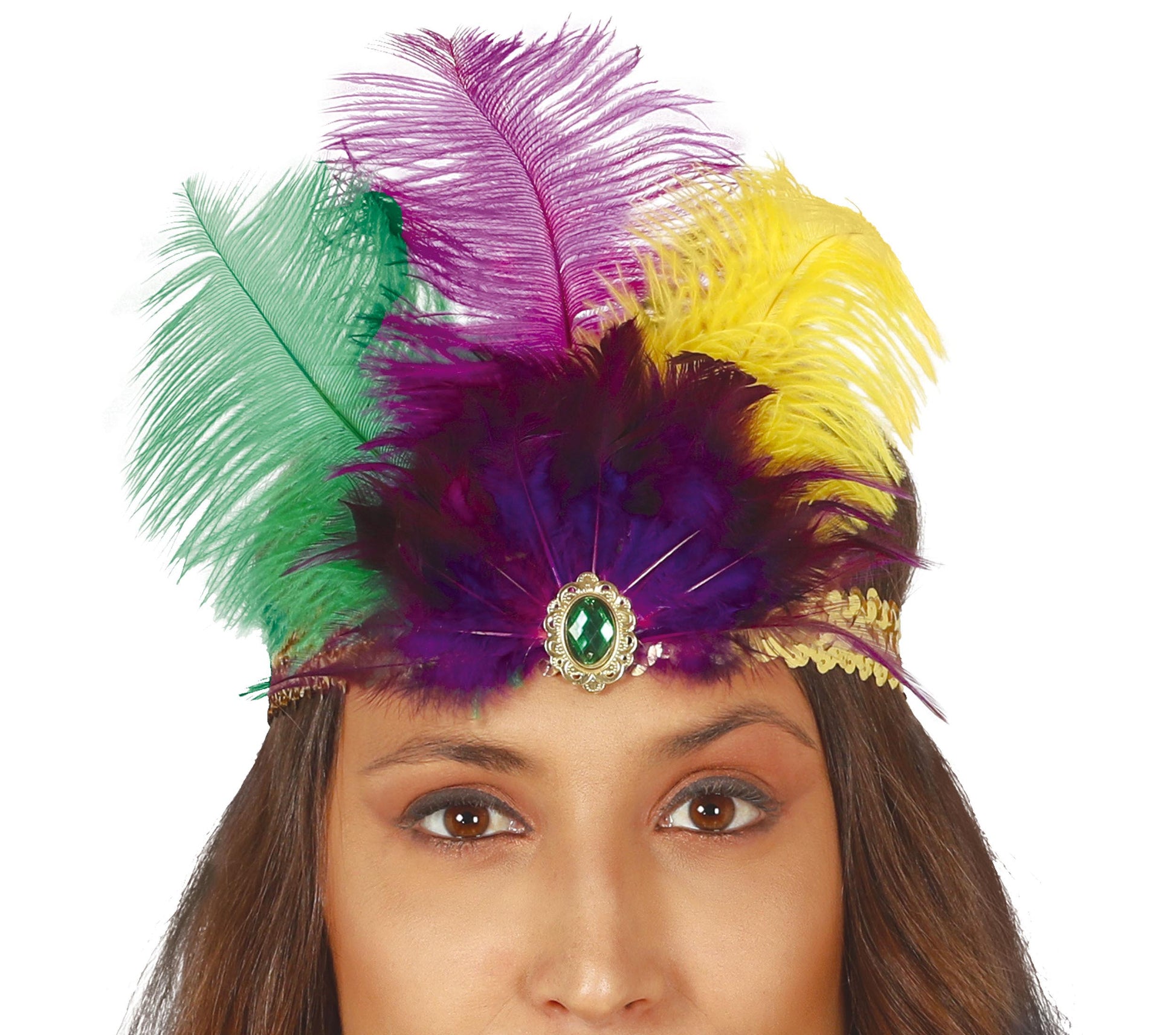 GOLD SEQUINS HEADBAND WITH FEATHERS
