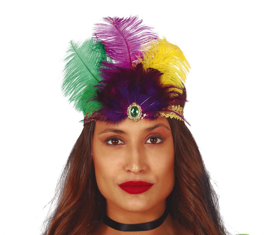 GOLD SEQUINS HEADBAND WITH FEATHERS