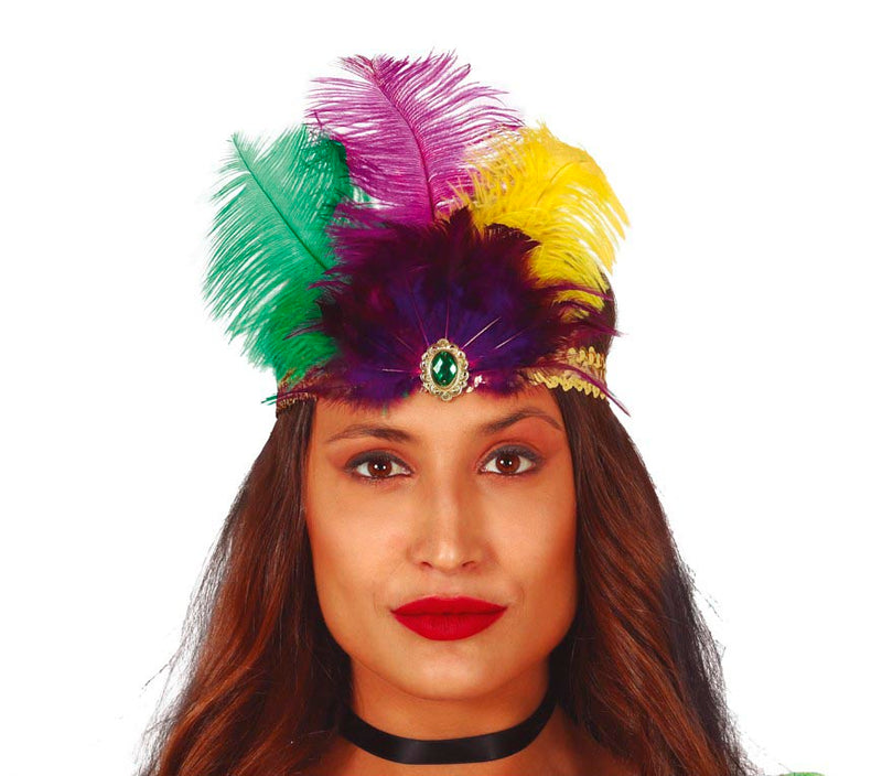 GOLD SEQUINS HEADBAND WITH FEATHERS
