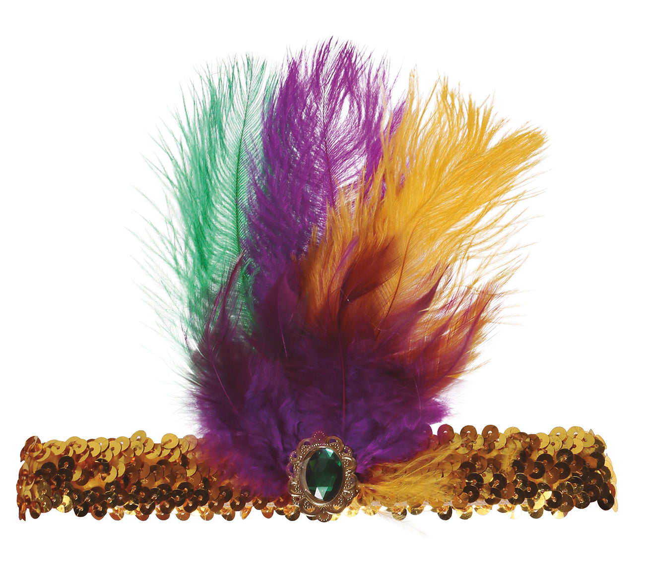 GOLD SEQUINS HEADBAND WITH FEATHERS