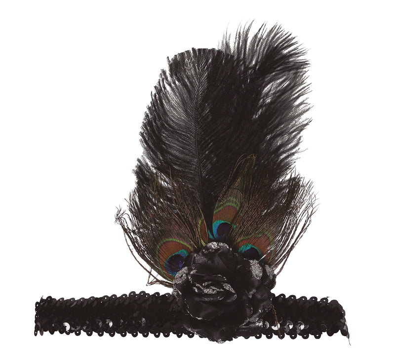 BLACK SEQUINS HEADBAND WITH FEATHERS