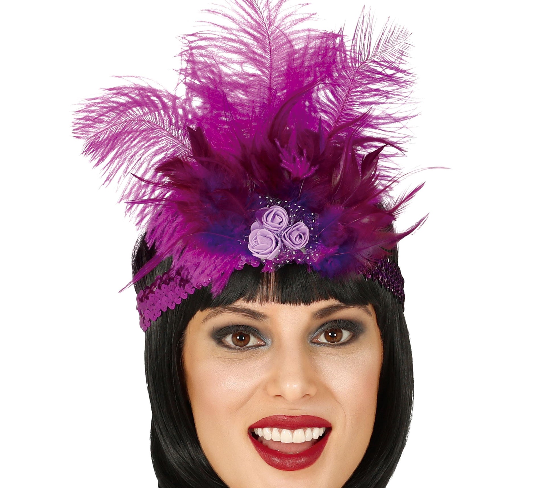 FUCHSIA SEQUINS HEADBAND WITH FEATHERS