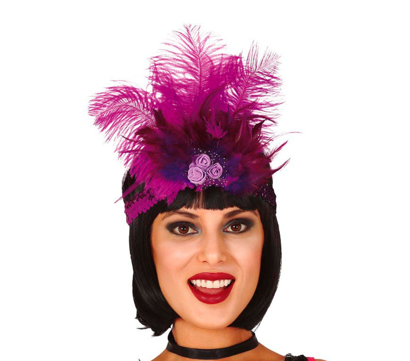 FUCHSIA SEQUINS HEADBAND WITH FEATHERS