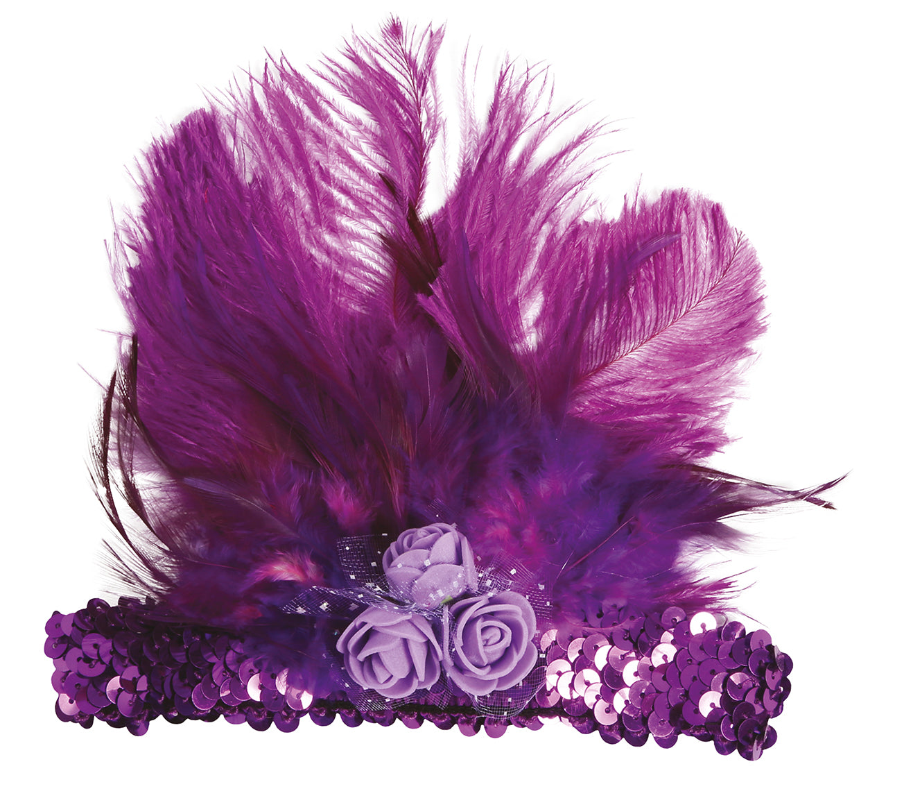 FUCHSIA SEQUINS HEADBAND WITH FEATHERS