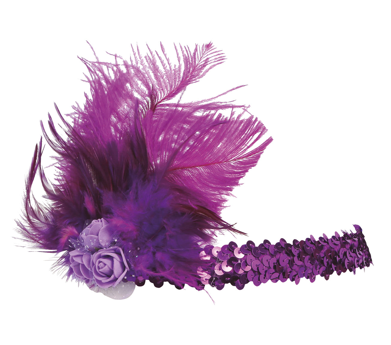 FUCHSIA SEQUINS HEADBAND WITH FEATHERS