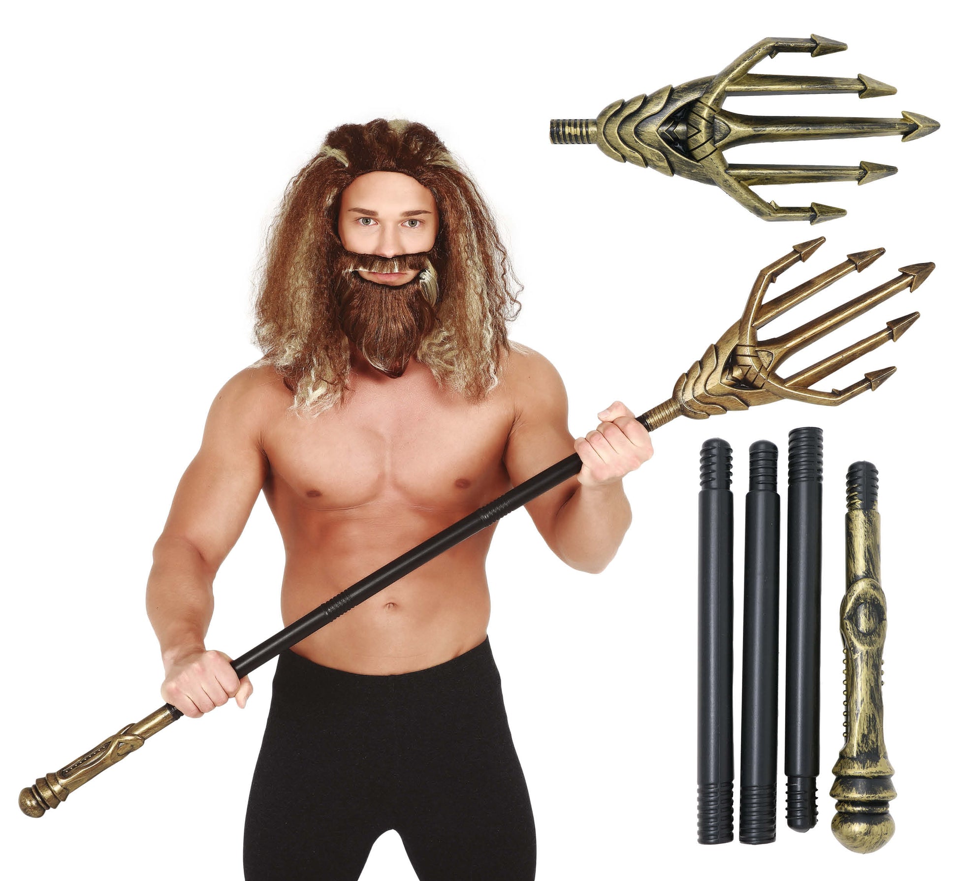 GOLD TRIDENT GOD OF THE SEAS 120 CMS.(DETACHABLE)