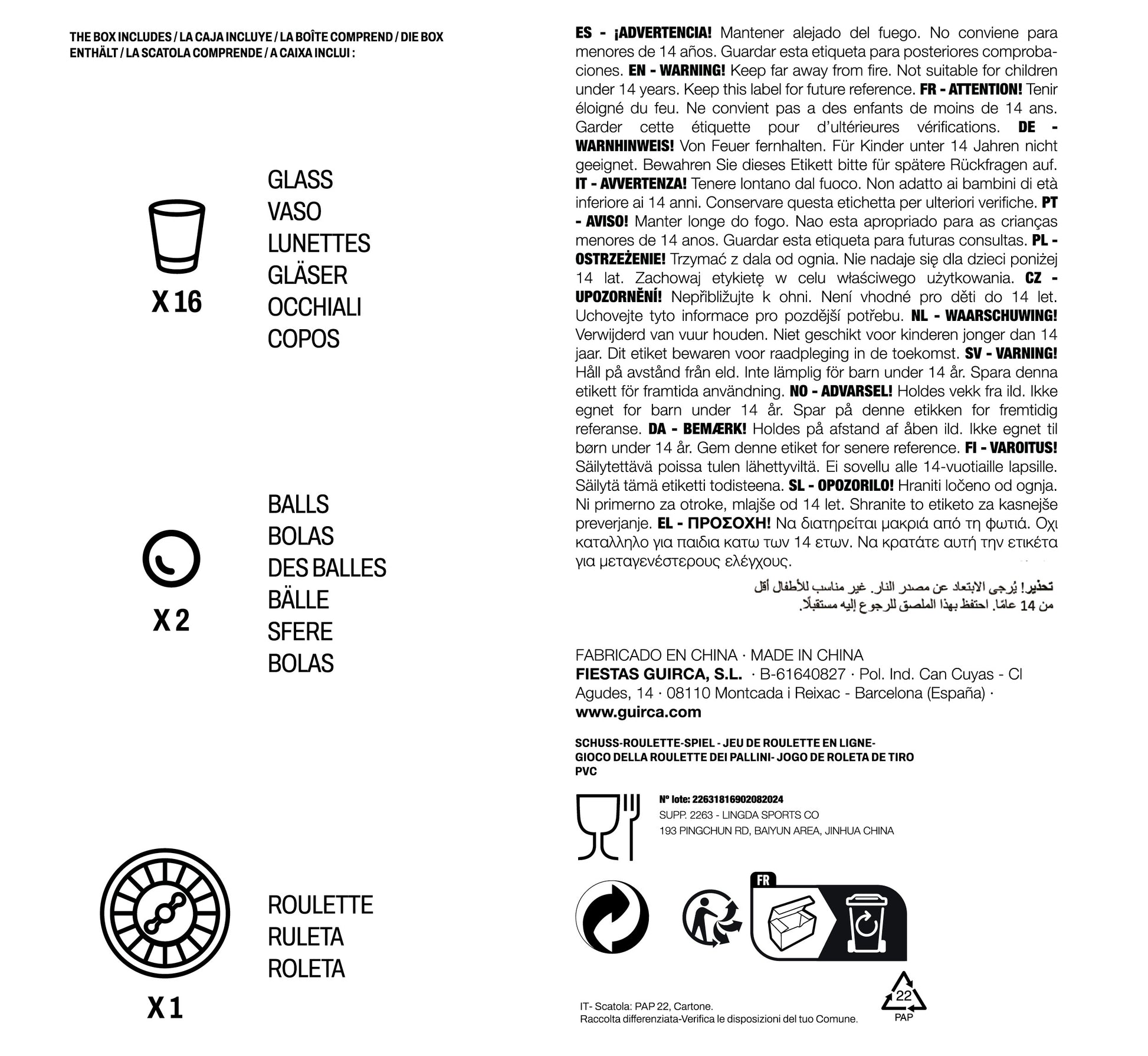 ROULETTE DRINKING GAME 29 CM, 16 GLASSES X 4.5 CM