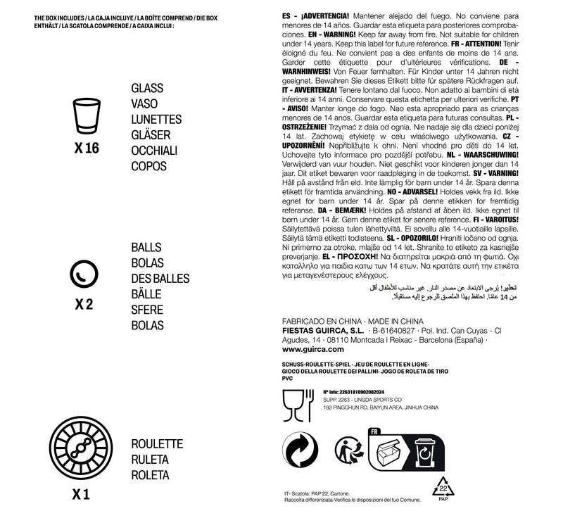 ROULETTE DRINKING GAME 29 CM, 16 GLASSES X 4.5 CM