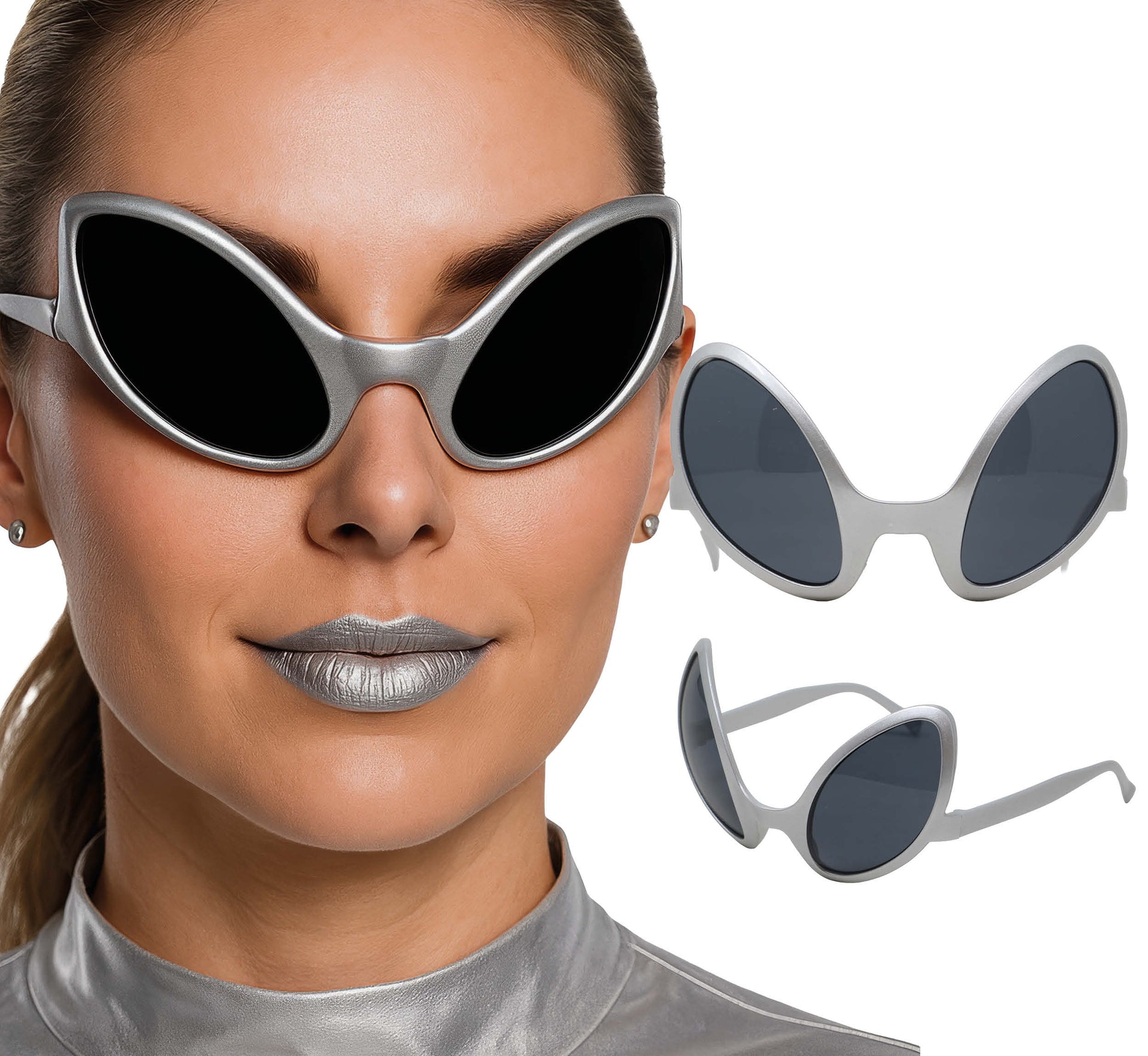 SILVER ALIEN GLASSES, ADULTS