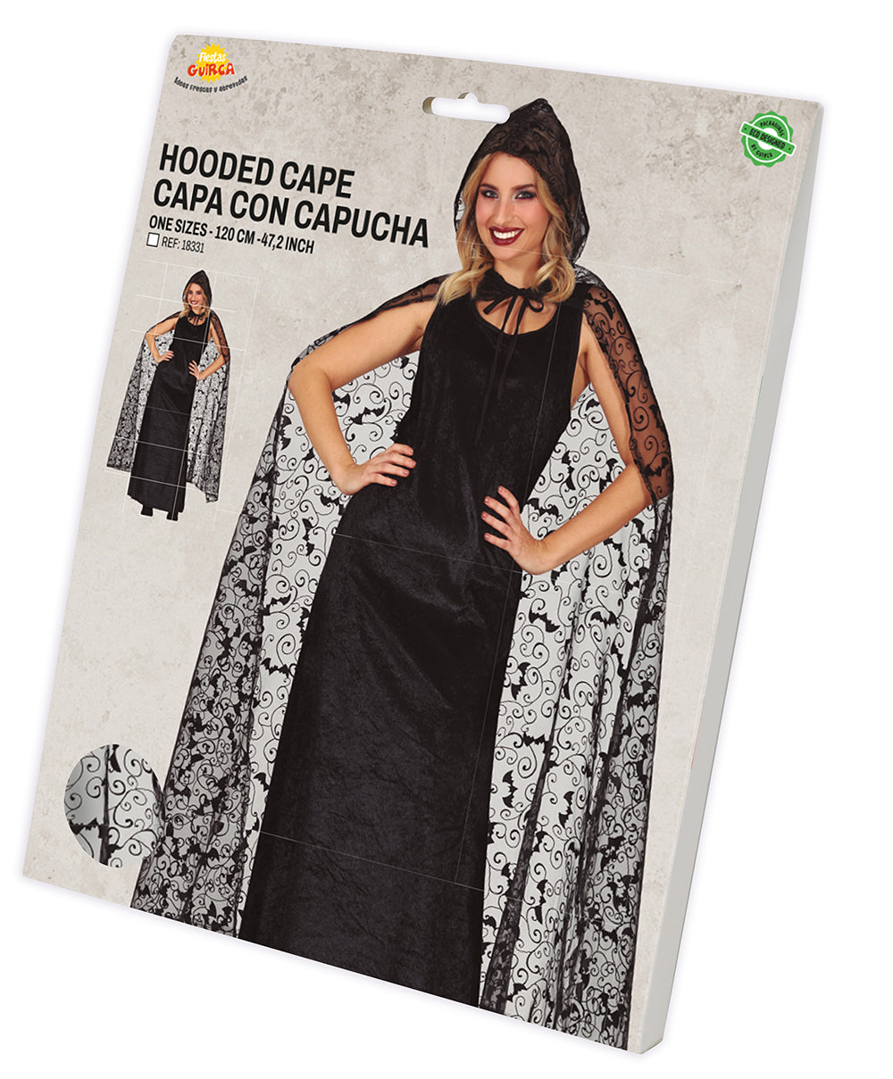 HALLOWEEN CAPE WITH HOOD, 120 CMS