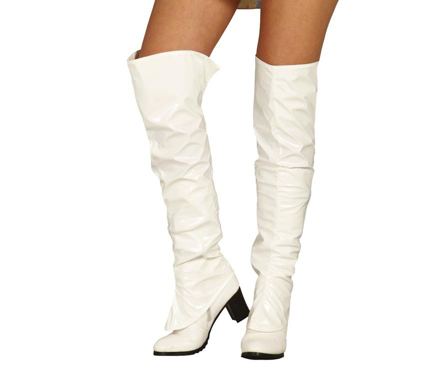 PAIR OF WHITE BOOT COVERS, 60 CMS