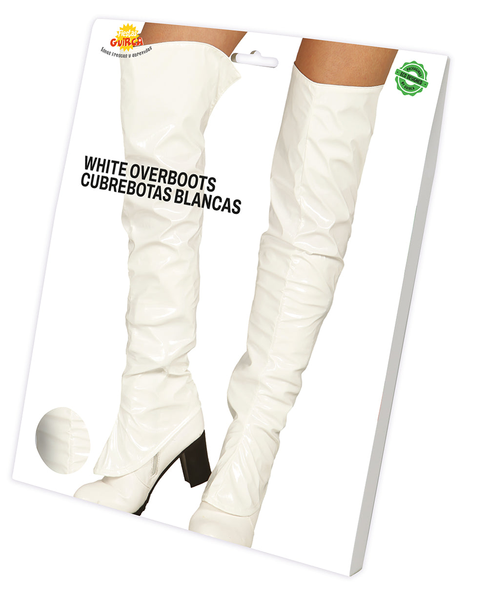 PAIR OF WHITE BOOT COVERS, 60 CMS