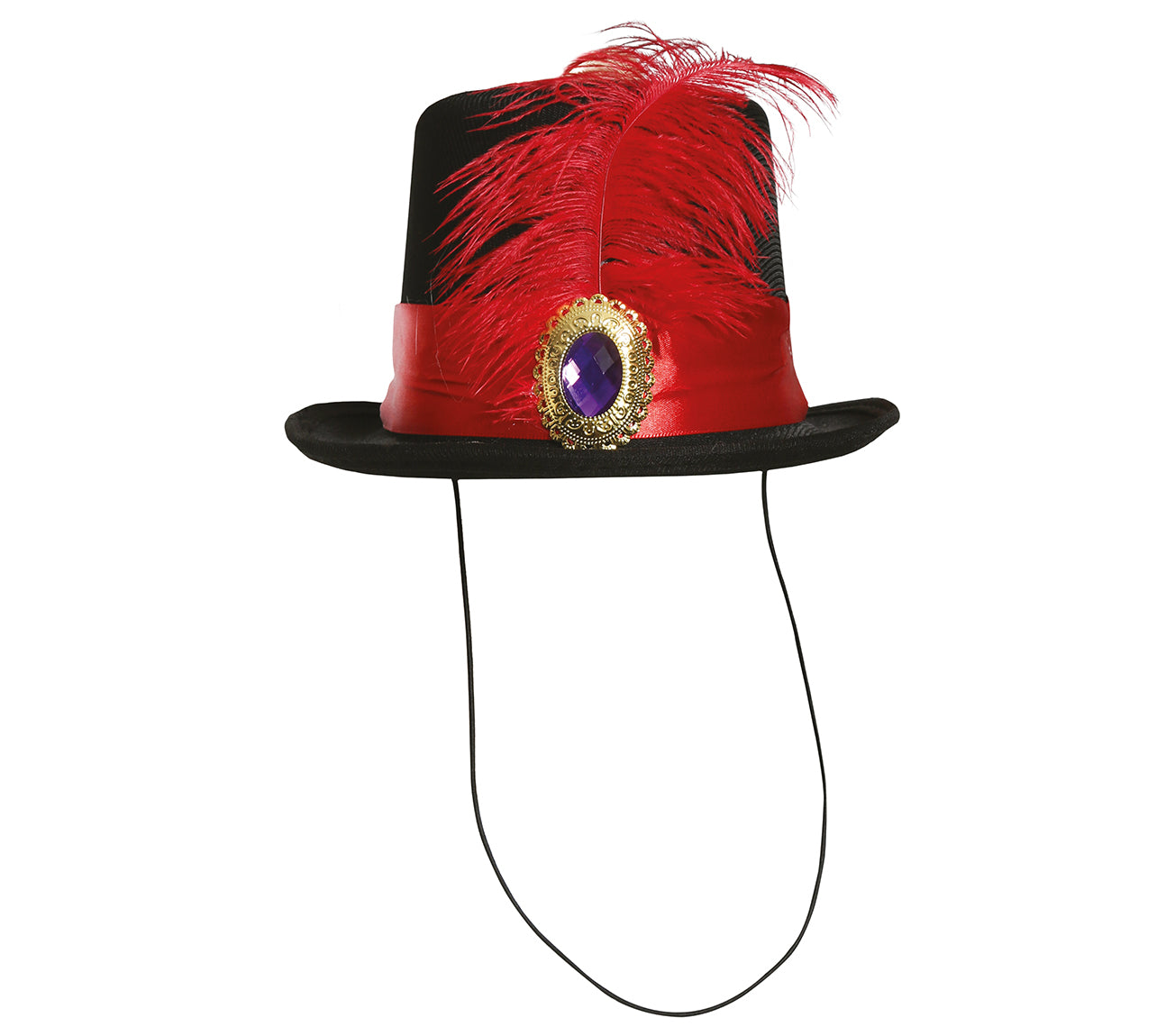 RED FEATHERED MINIHAT TOP HAT