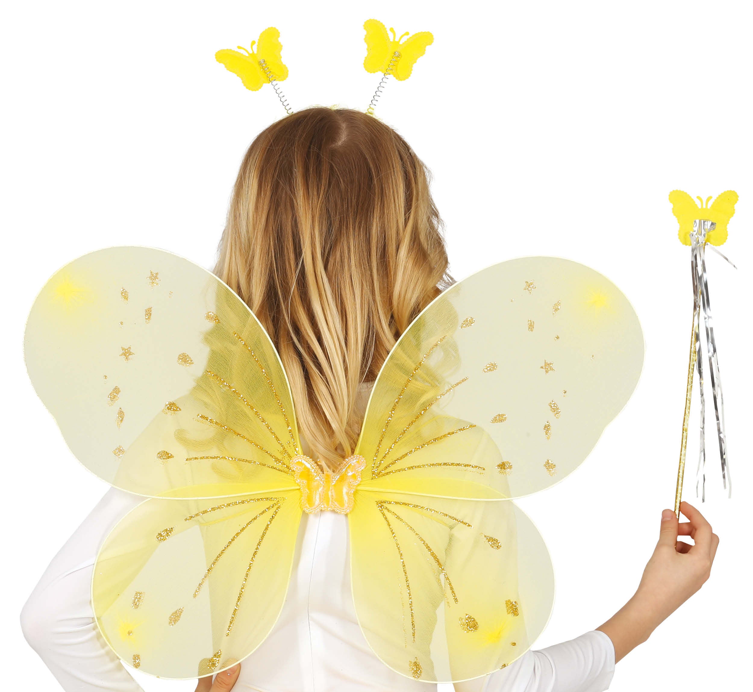 SET YELLOW WINGS 52X37 CM WITH TIARA AND WAN