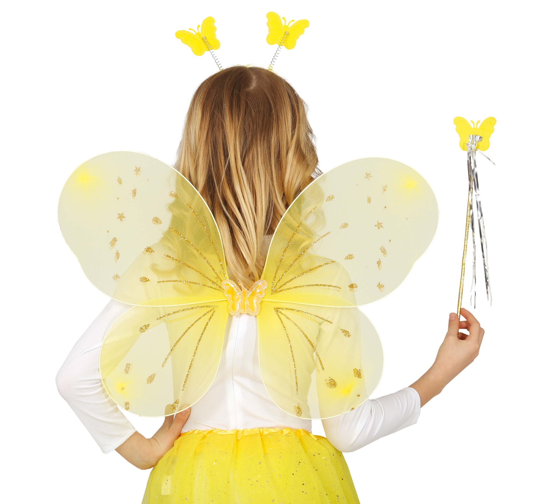 SET YELLOW WINGS 52X37 CM WITH TIARA AND WAN