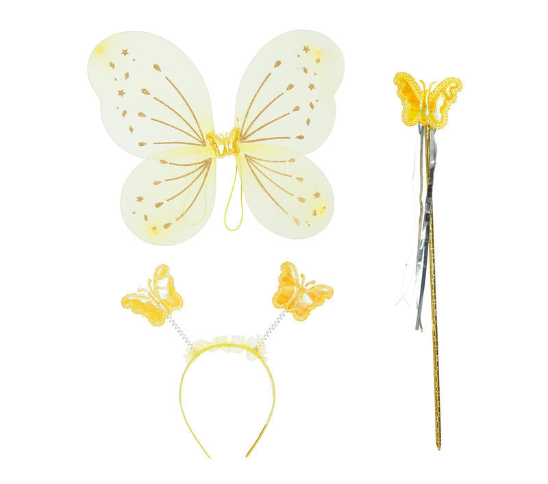 SET YELLOW WINGS 52X37 CM WITH TIARA AND WAN