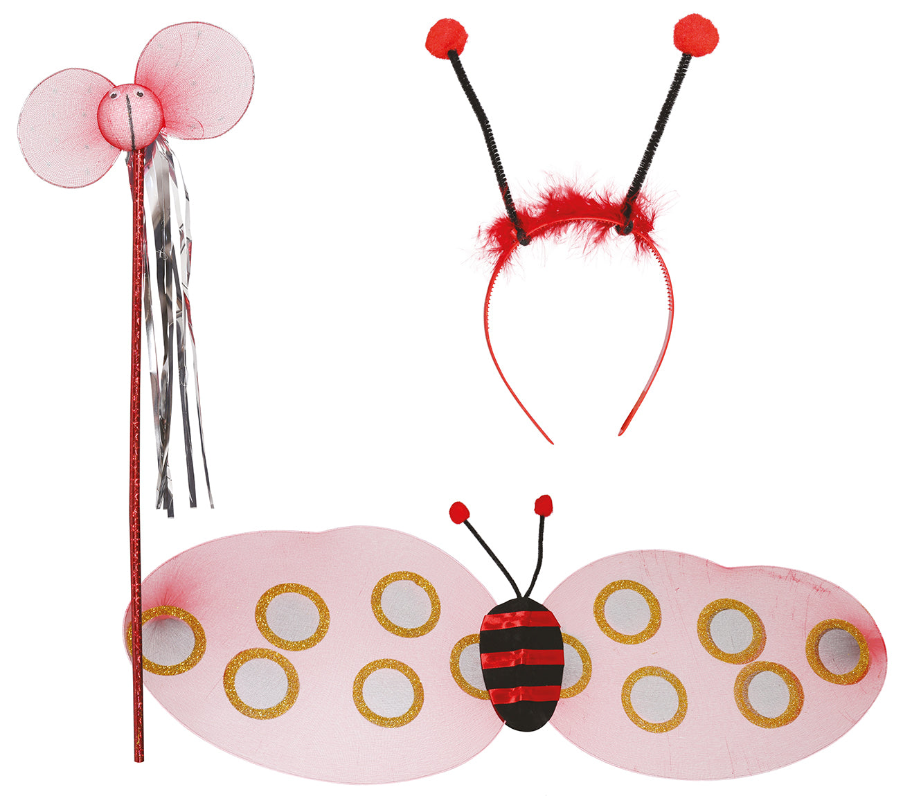 LADYBUG WINGS 78X26 CM WITH TIARA AND WA