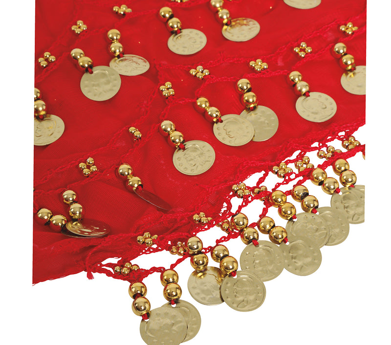 BELLY DANCE HIP SCARF WITH GOLD COINS, RED