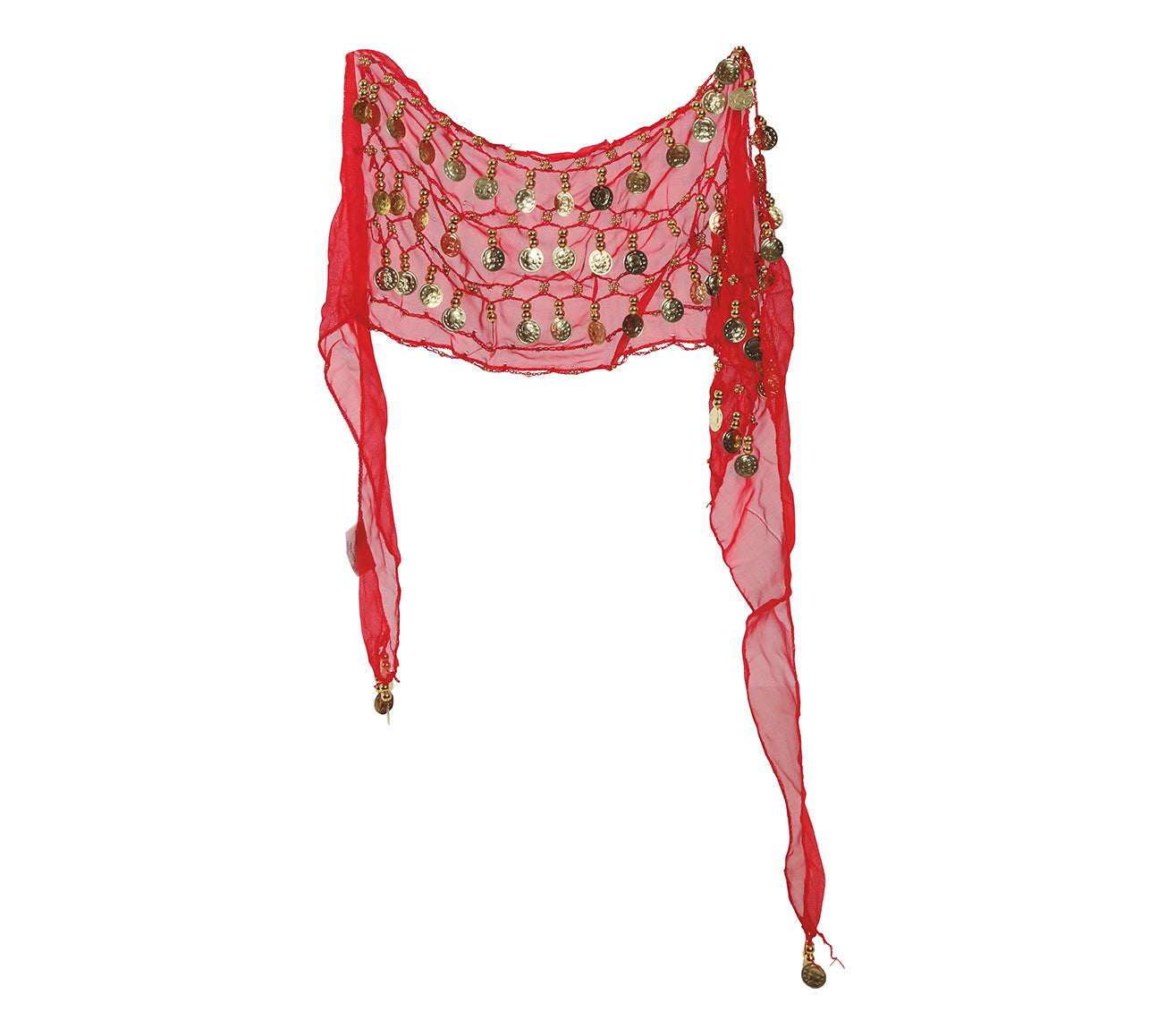 BELLY DANCE HIP SCARF WITH GOLD COINS, RED