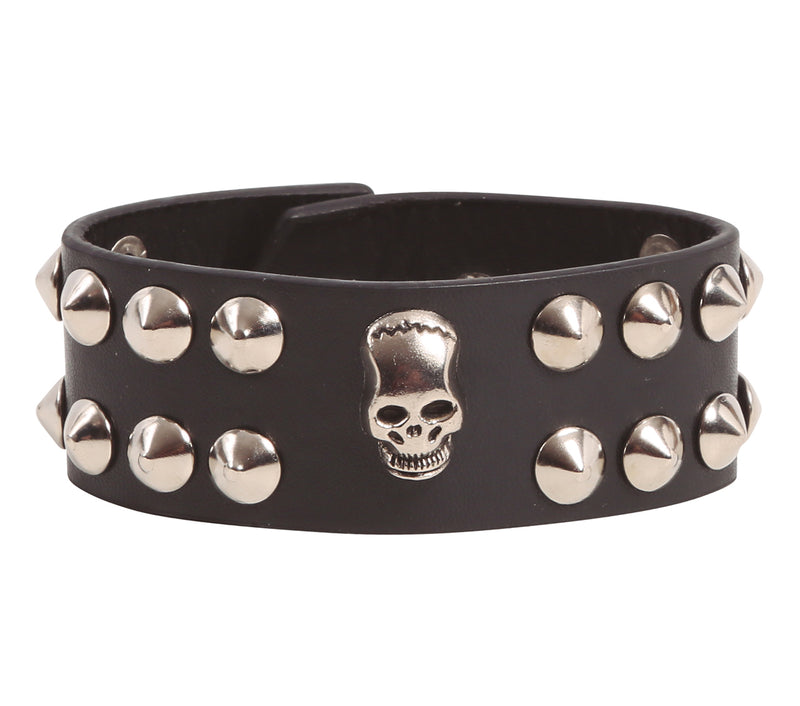 BLACK SKULL WRISTBAND LEATHER LIKE SKIN