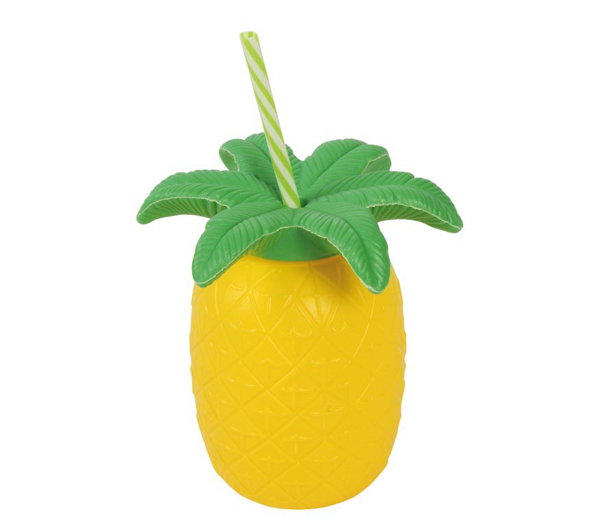 PINEAPPLE GLASS WITH STRAW 16 CMS.
