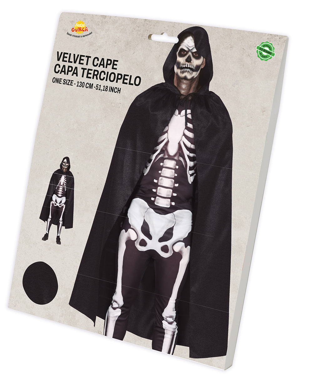 BLACK VELVET CAPE WITH HOOD 130 CM