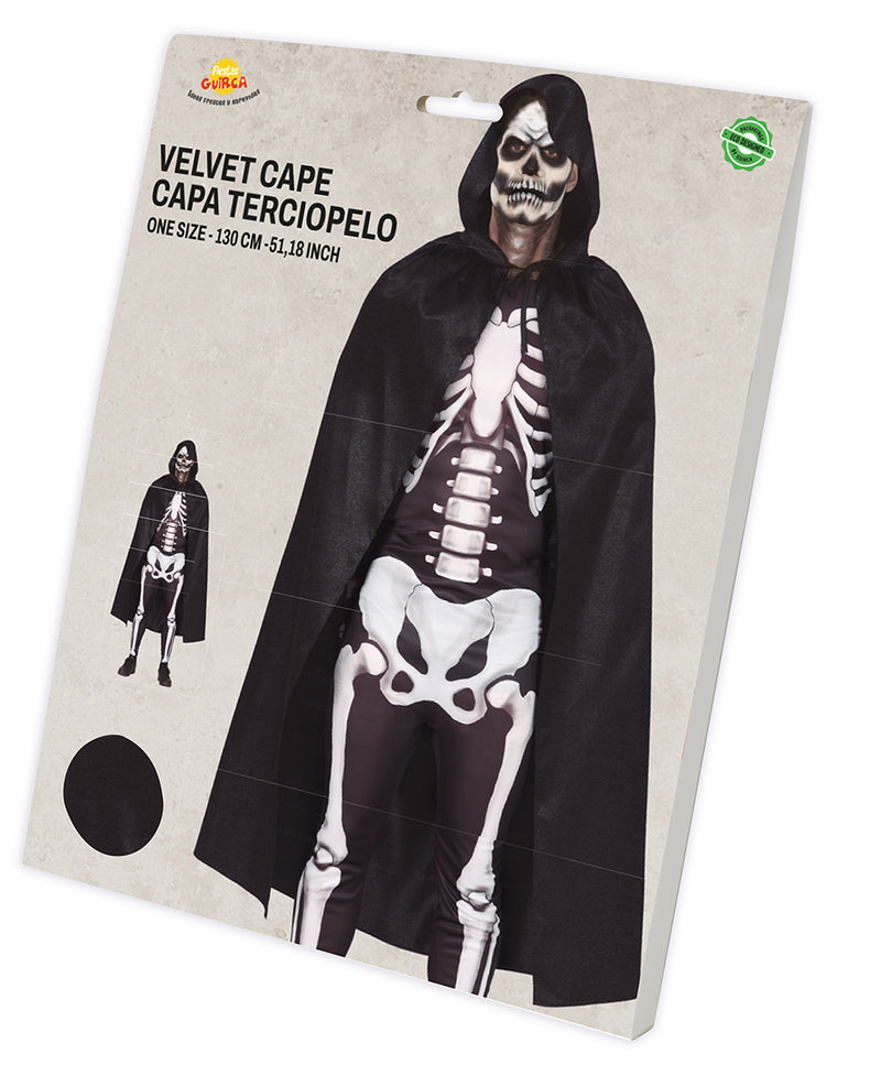 BLACK VELVET CAPE WITH HOOD 130 CM