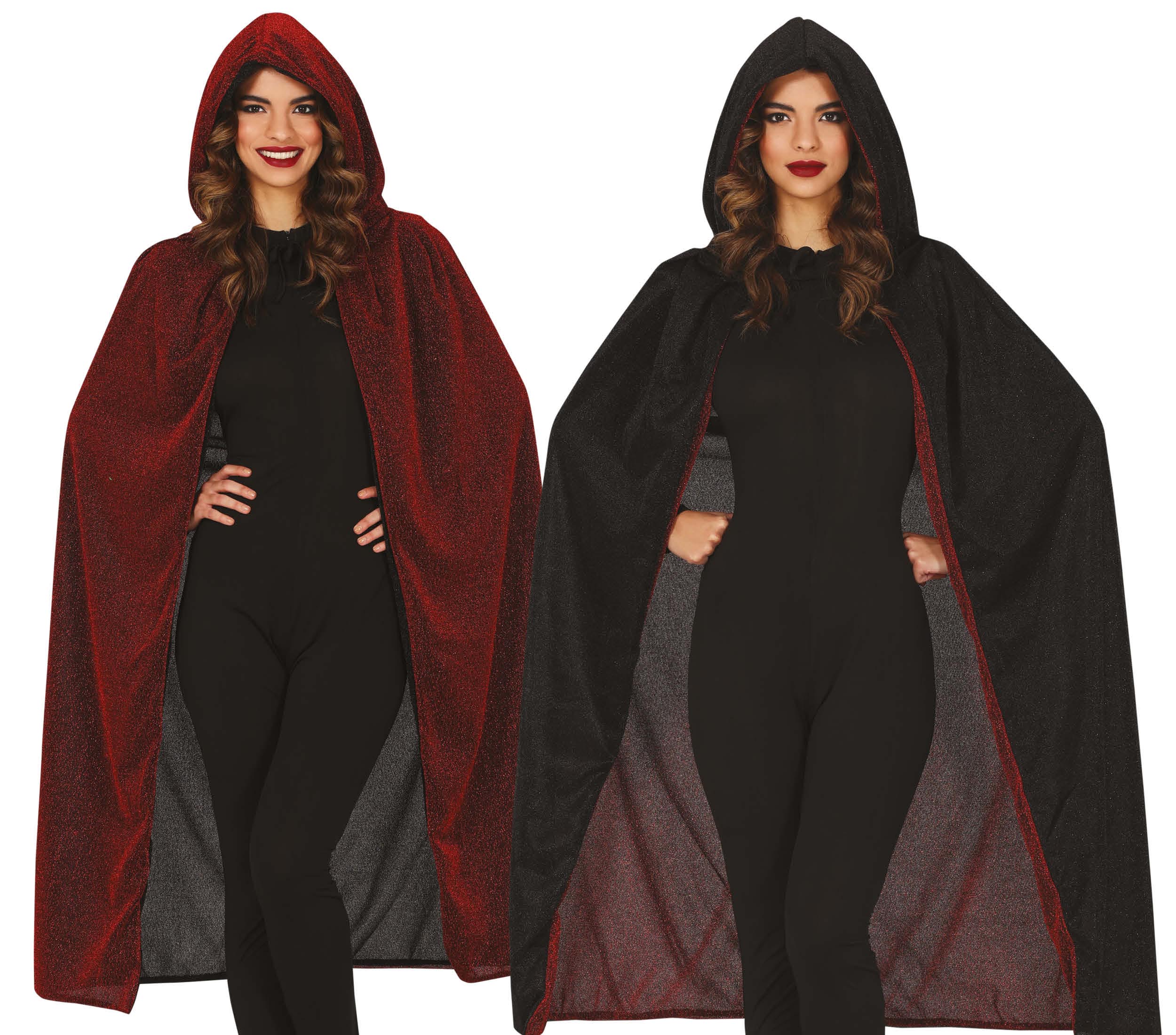SPARKLY RED CAPE WITH HOOD 120 CM