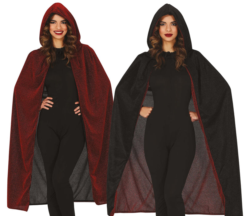 SPARKLY RED CAPE WITH HOOD 120 CM