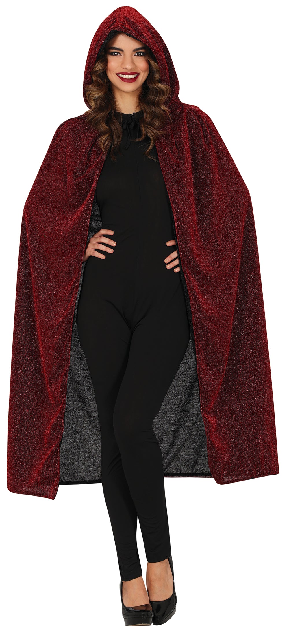 SPARKLY RED CAPE WITH HOOD 120 CM