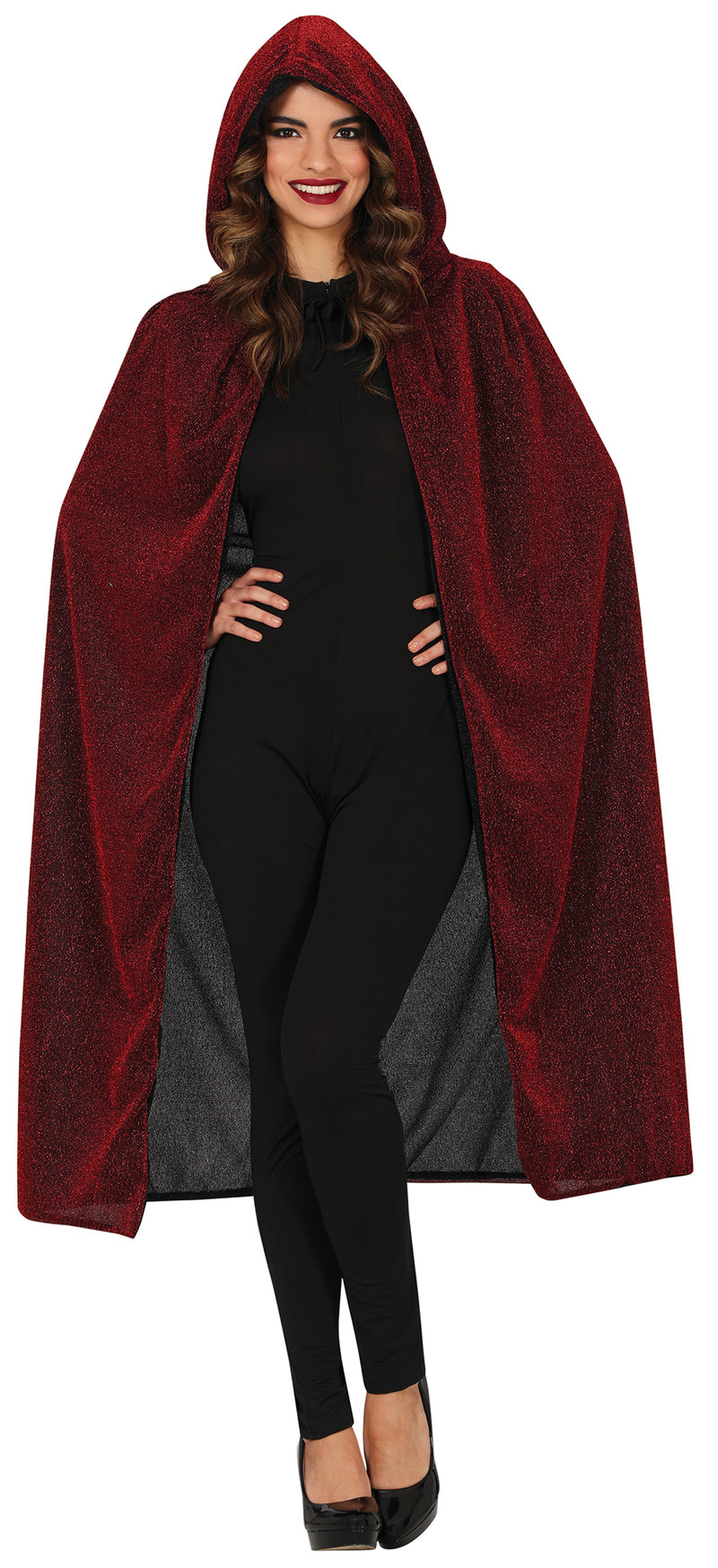 SPARKLY RED CAPE WITH HOOD 120 CM