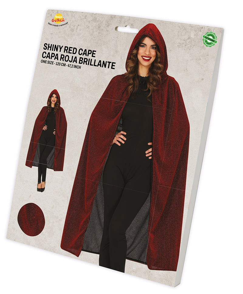 SPARKLY RED CAPE WITH HOOD 120 CM
