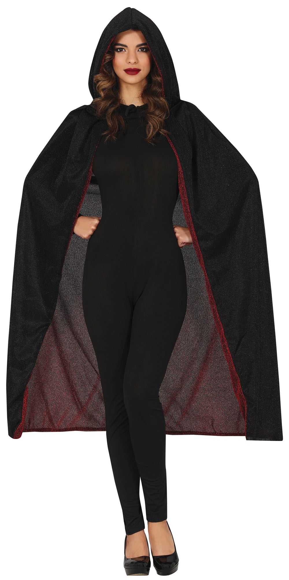 SPARKLY RED CAPE WITH HOOD 120 CM