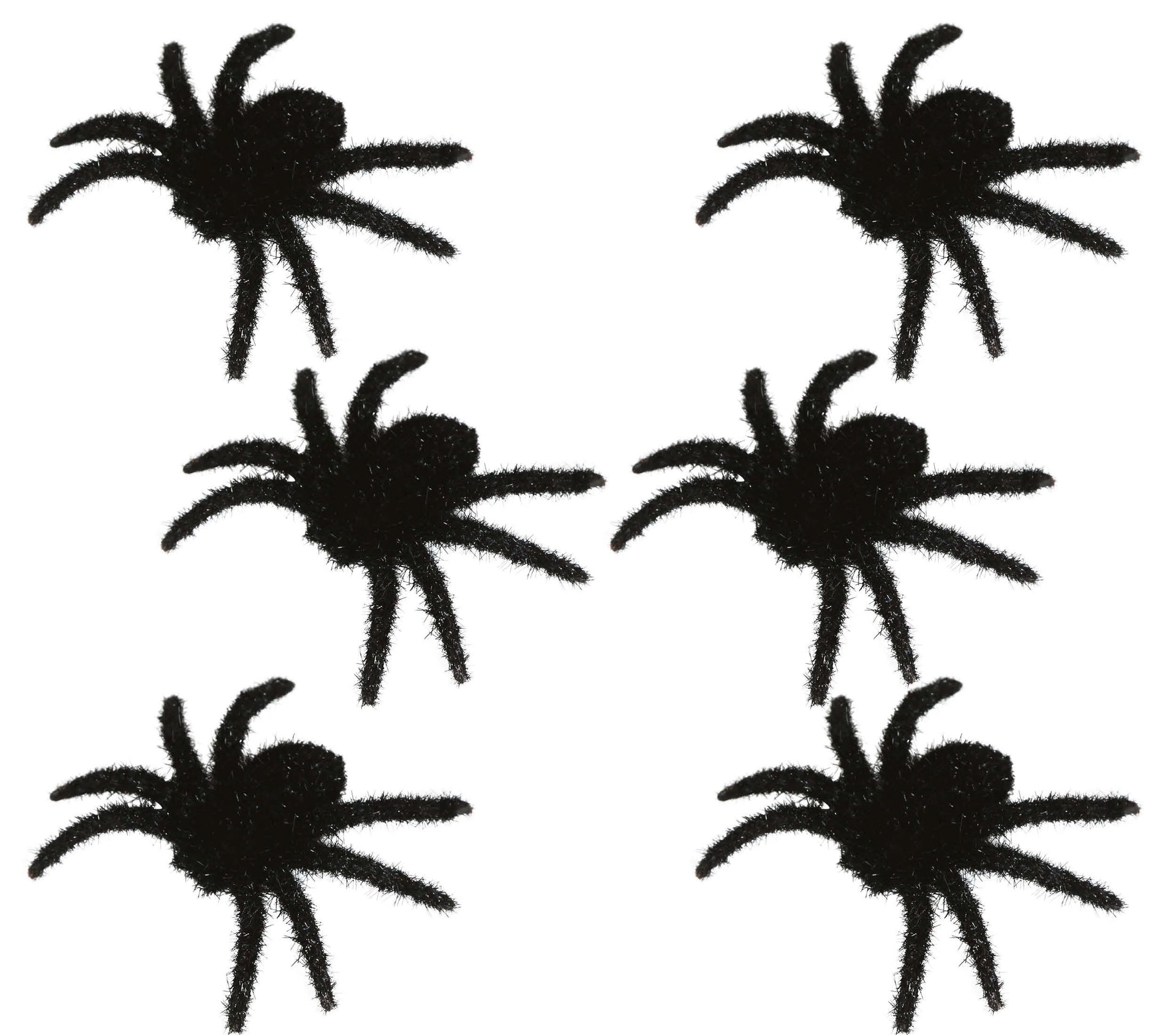 SET OF 6 HAIRY BLACK SPIDERS 6 CMS