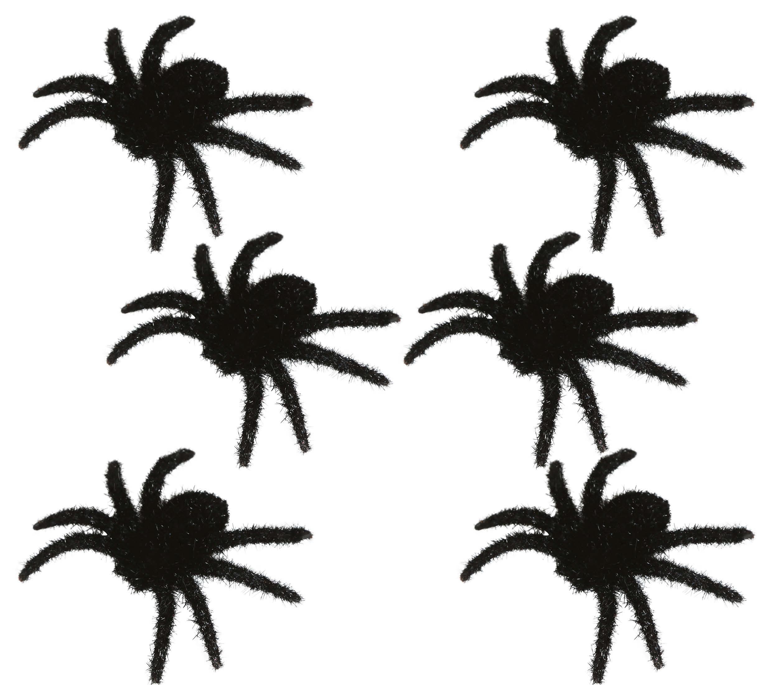 SET OF 6 HAIRY BLACK SPIDERS 6 CMS