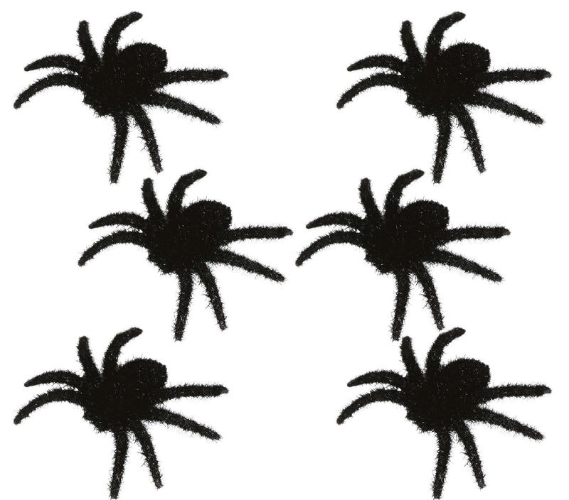 SET OF 6 HAIRY BLACK SPIDERS 6 CMS