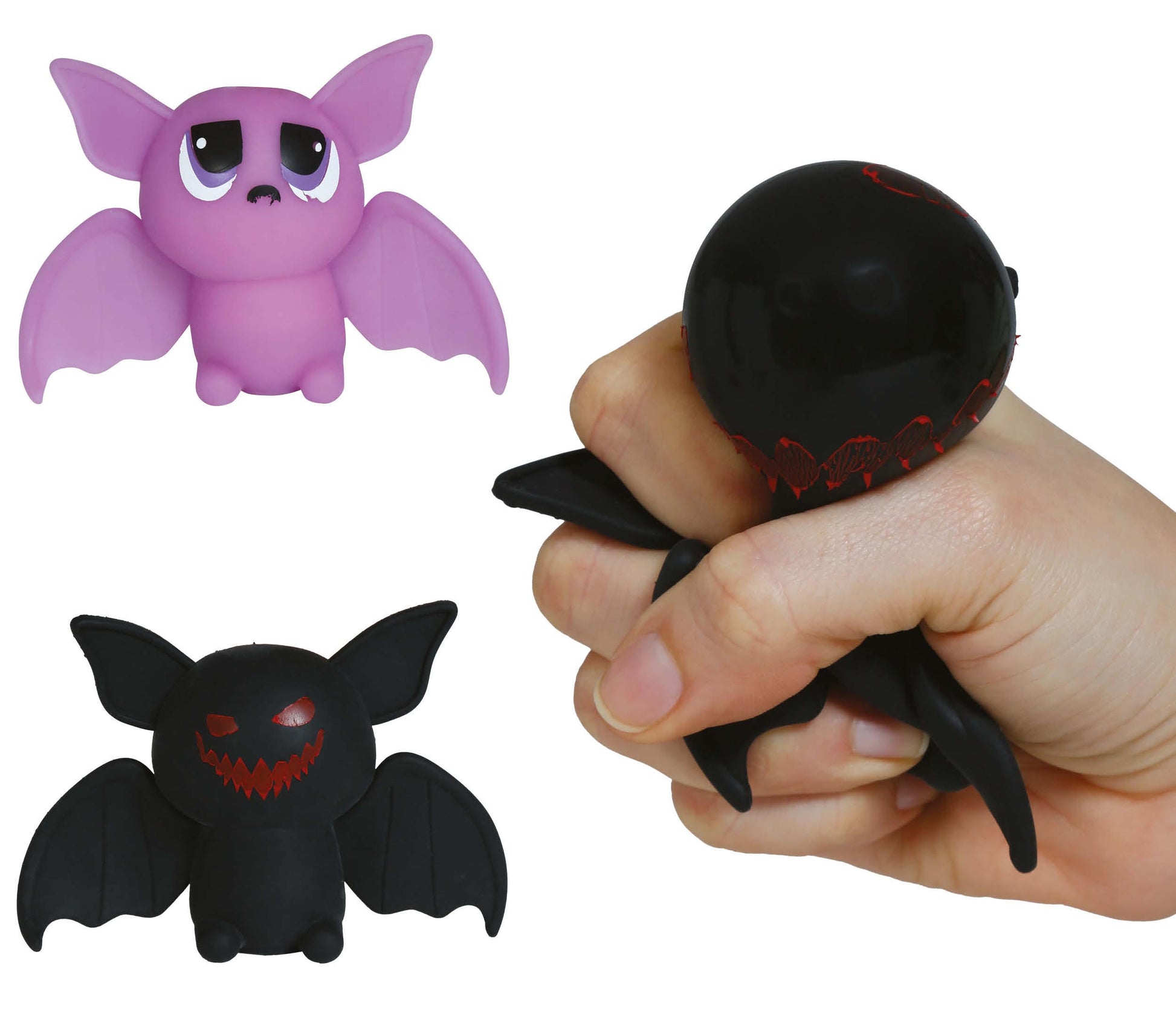BOX 12 ASSORTED RUBBER BATS 9 CM