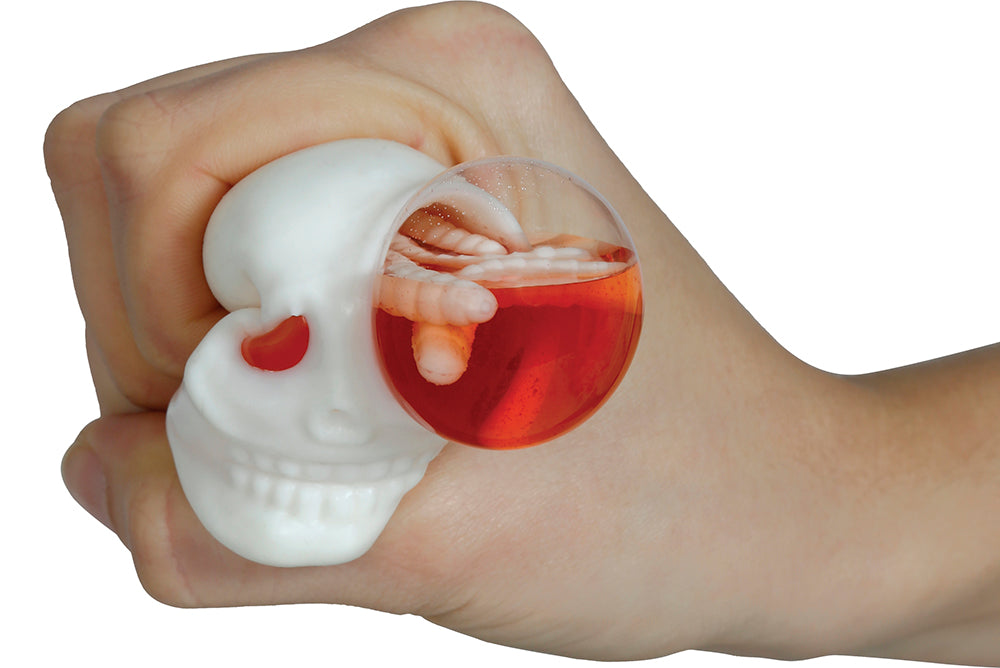 BOX OF 12 ASSORTED ELASTIC BRAINS WITH WORMS 8 CMS