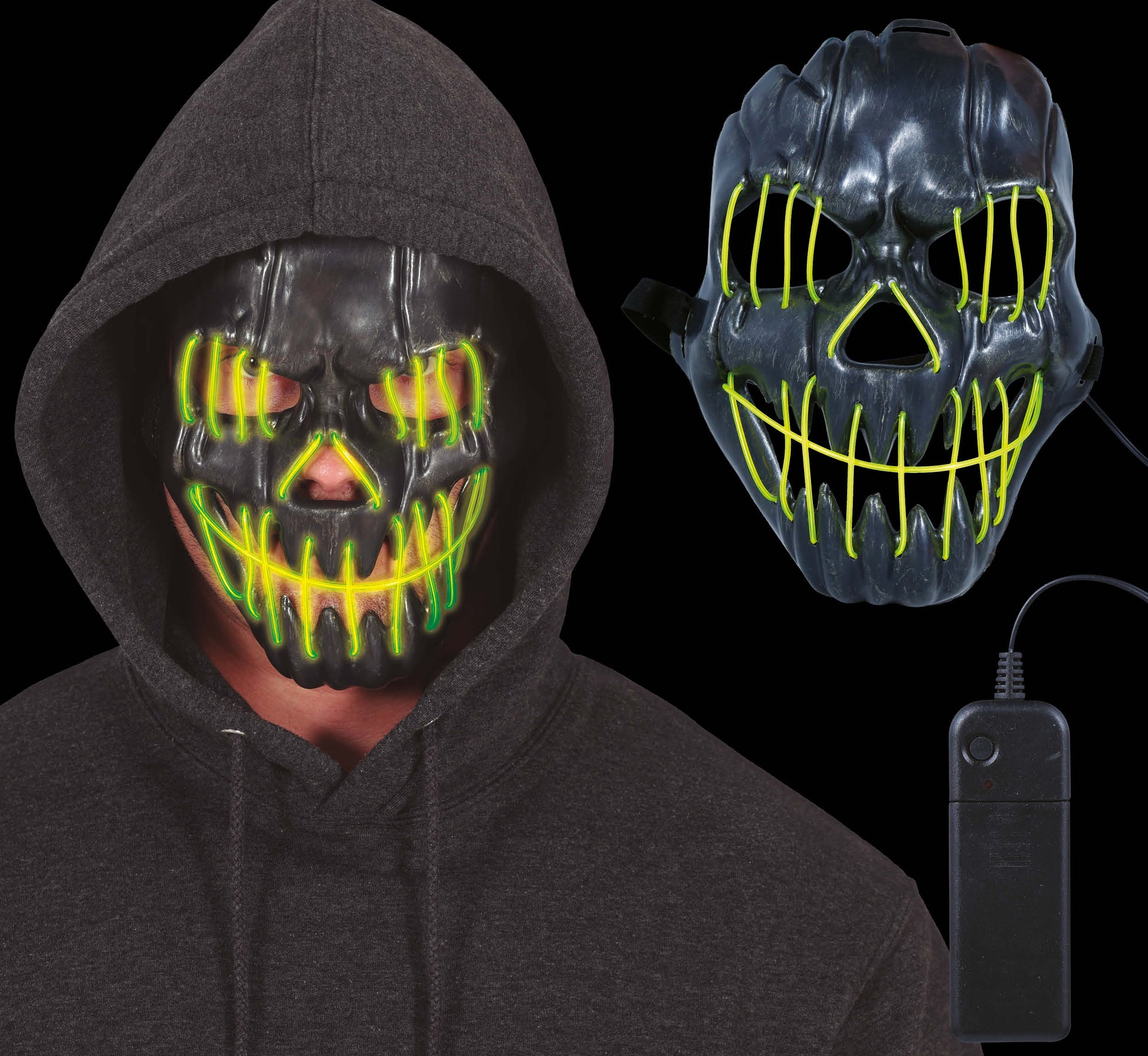 BLACK SMILING MASK WITH LIGHT, PVC
