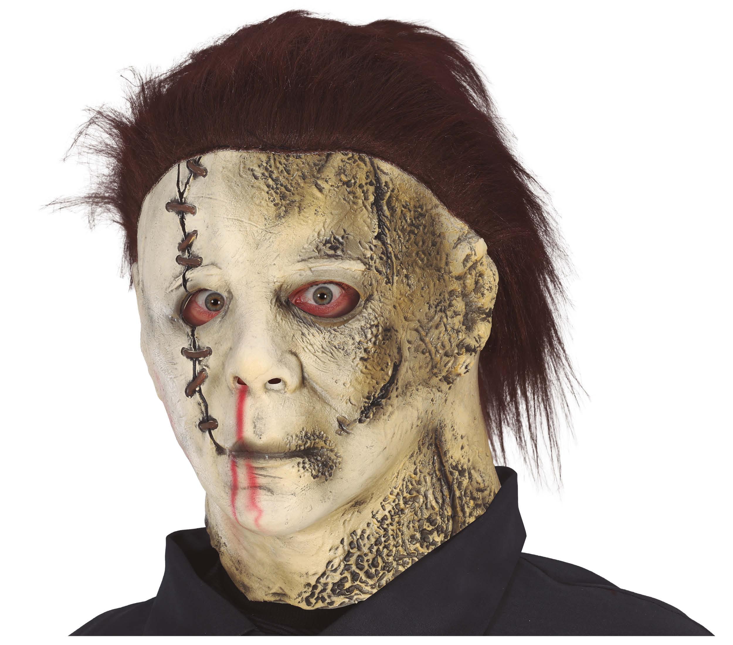 LATEX LEATHER KILLER MASK WITH HAIR