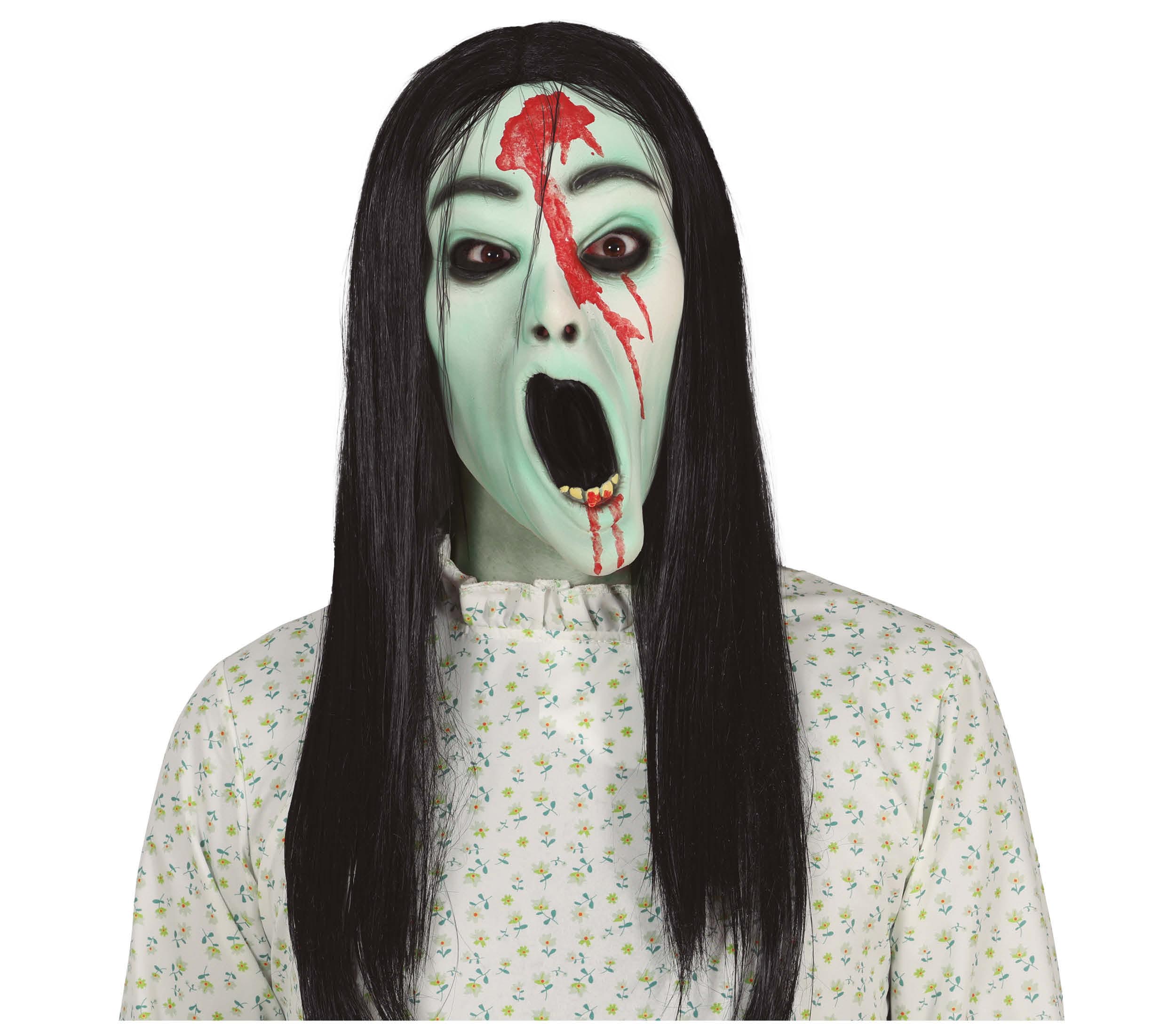 GIRL GHOST MASK WITH HAIR, LATEX