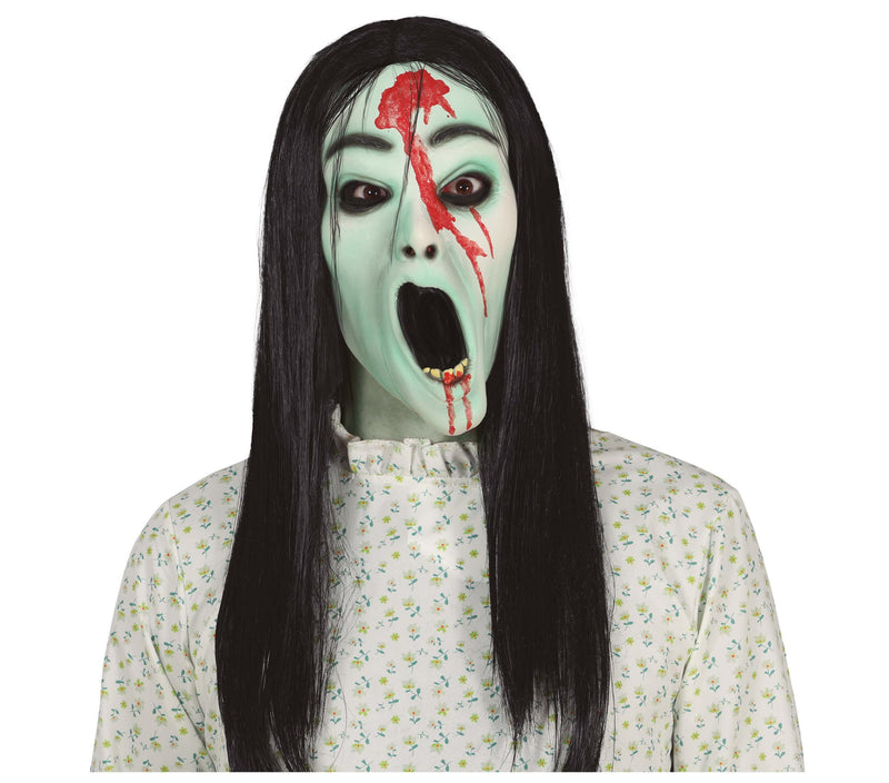 GIRL GHOST MASK WITH HAIR, LATEX