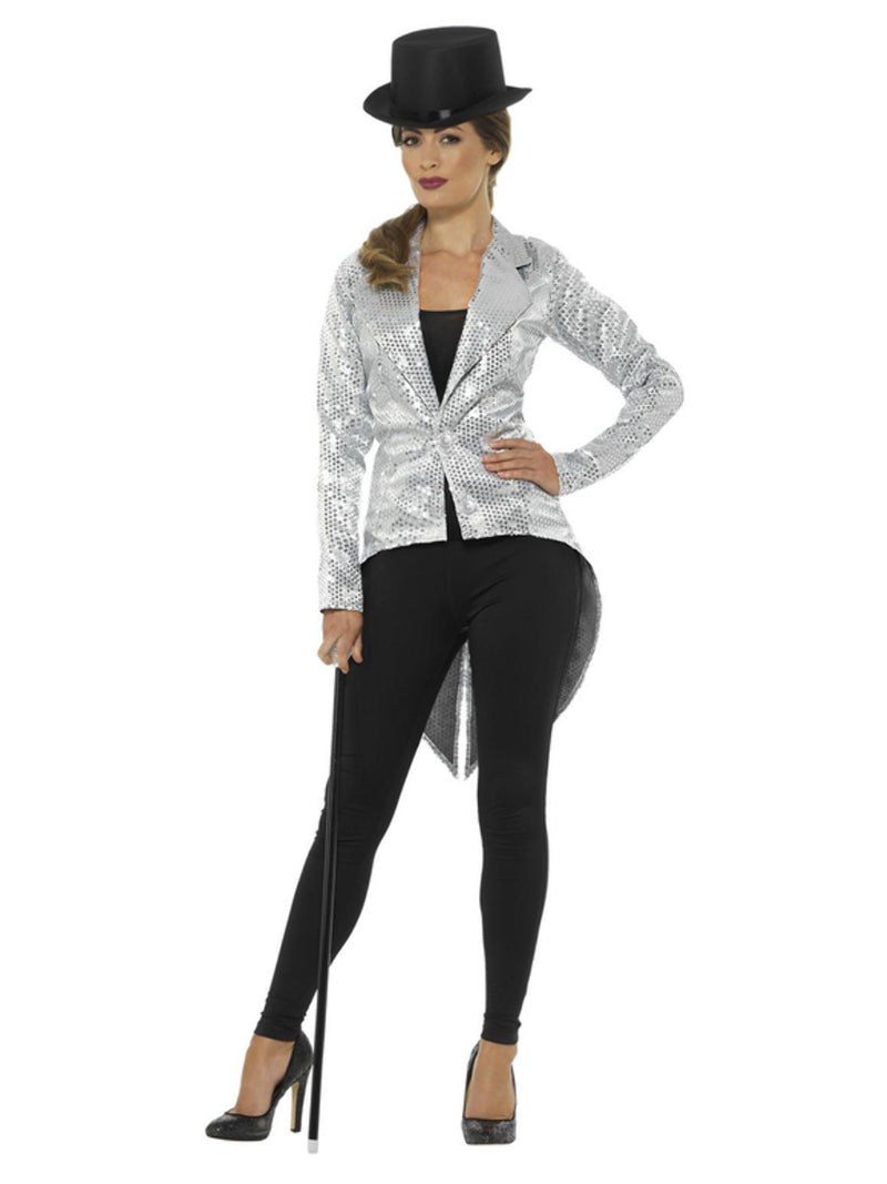Sequin Tailcoat Jacket, Ladies, Silver - 5